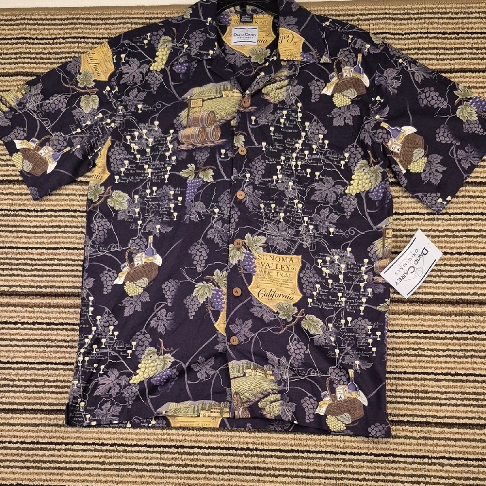 CALIFORNIA WINE TOUR‎ Theme David Carey Medium Short Sleeve Mens Shirt RARE NEW